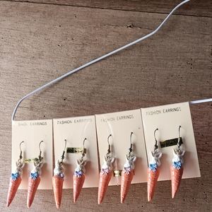 NEW!!! VINTAGE FOUR PAIR BUNNY/ CARROTS PIERCED EARRINGS.